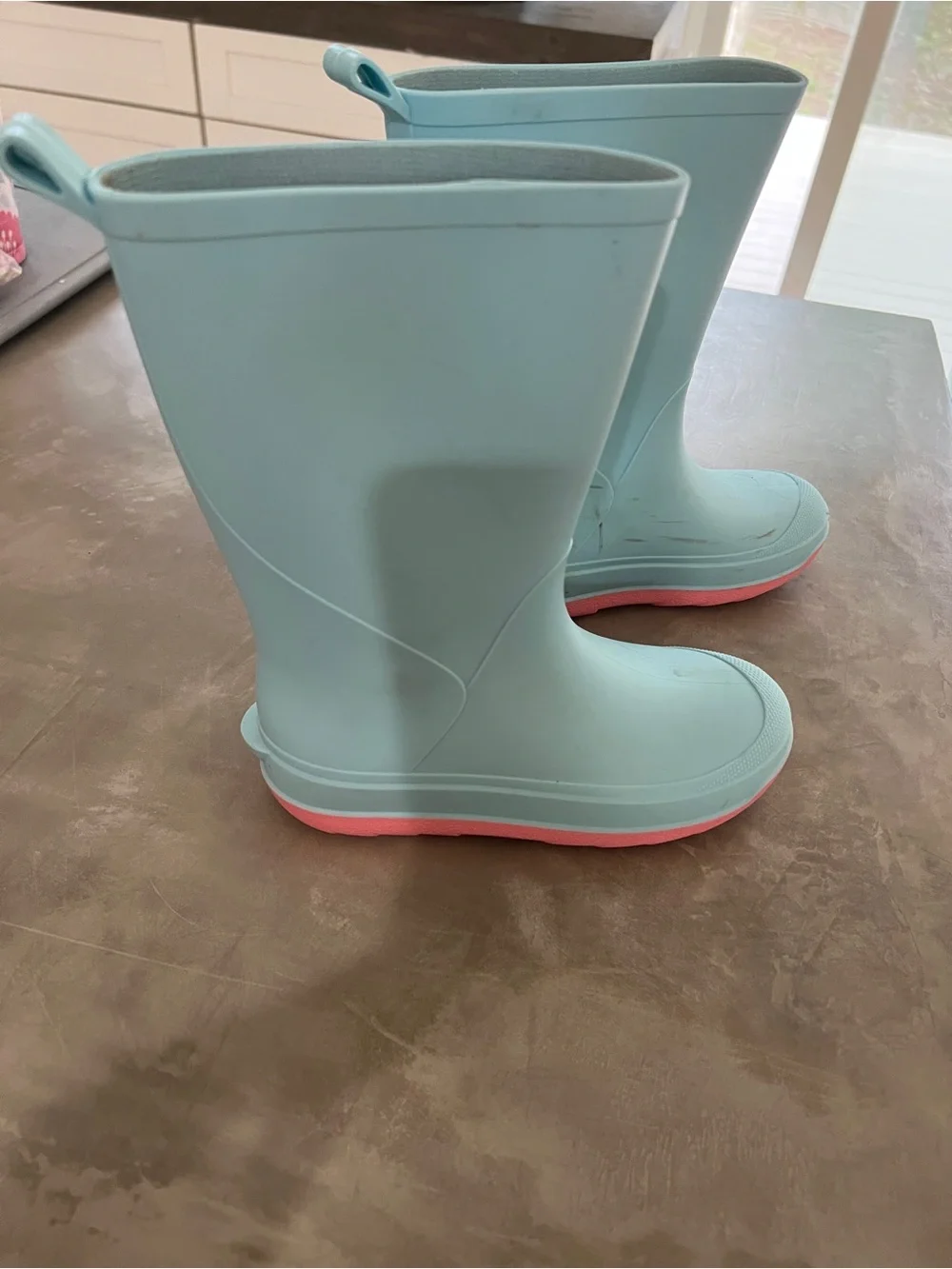 Cat & Jack Light Blue Kids Rain Boots with Pink Soles